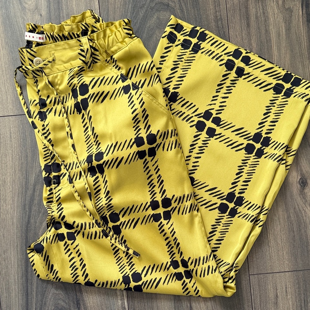 BNWOT Marni x Uniqlo Yellow Plaid Wide Leg Pants Medium